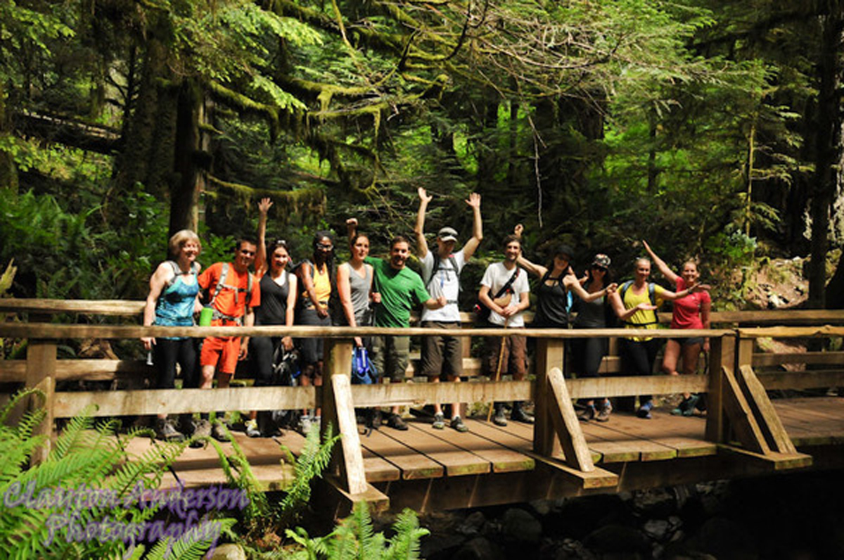 Hikers on bridge during Done in a Day Baden-Powell Hike Event